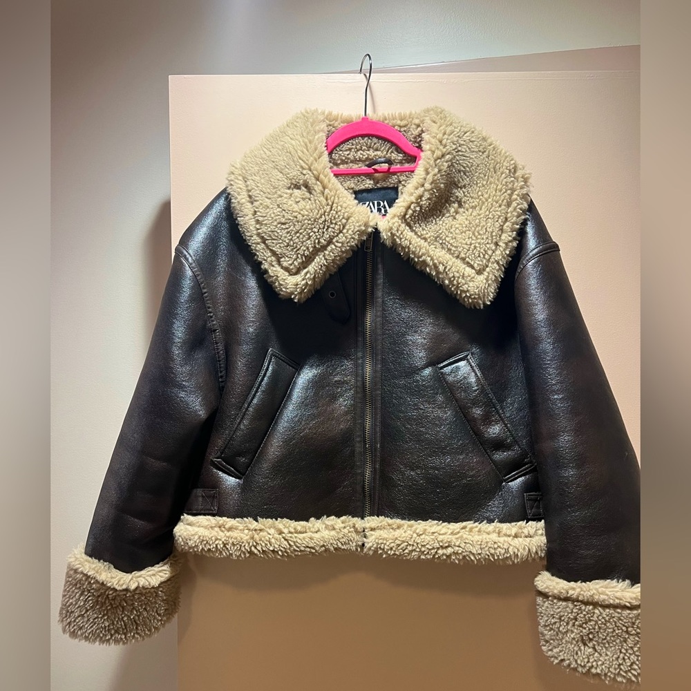 Zara fur lined double-sided short jacket
